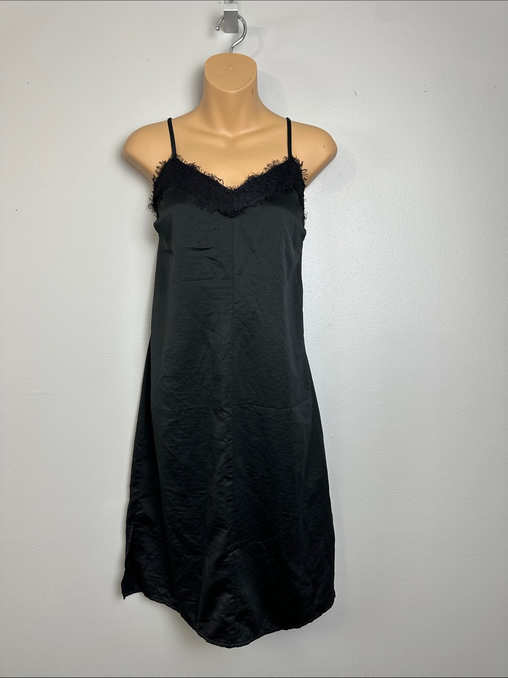 Candie's Black Lace-Trim Satiny Midi Slip Dress